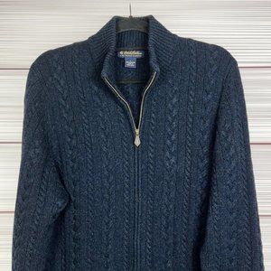 100% Cashmere Brooks Brothers Navy Blue Full Zip Front Cable Knit Cardigan L.